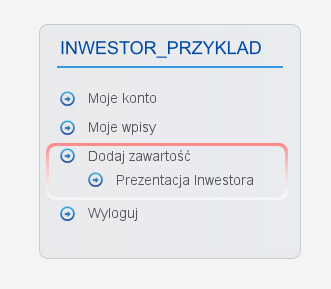 Dodawanie wpisów - aktywne menu