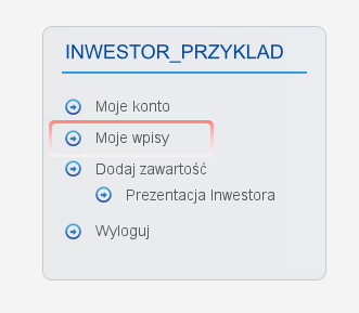 Menu edycji własnych wpisów