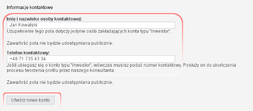 Inwestor - zakładanie konta